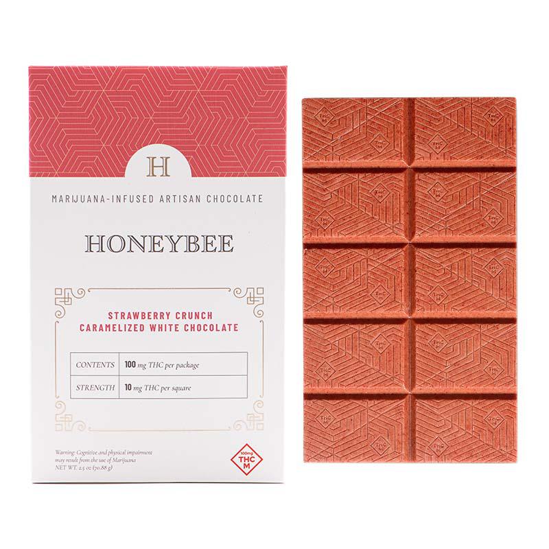 HONEYBEE - STRAWBERRY CRUNCH CARAMELIZED WHITE CHOCOLATE BAR 100MG