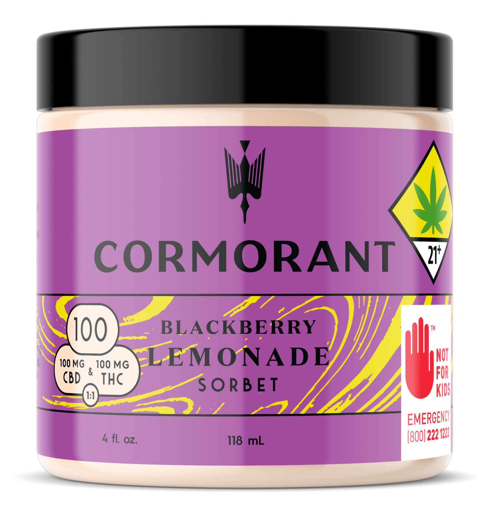 Cormorant | 4oz Blackberry Lemonade 1:1 Sorbet | DOH | 100mg THC/CBD