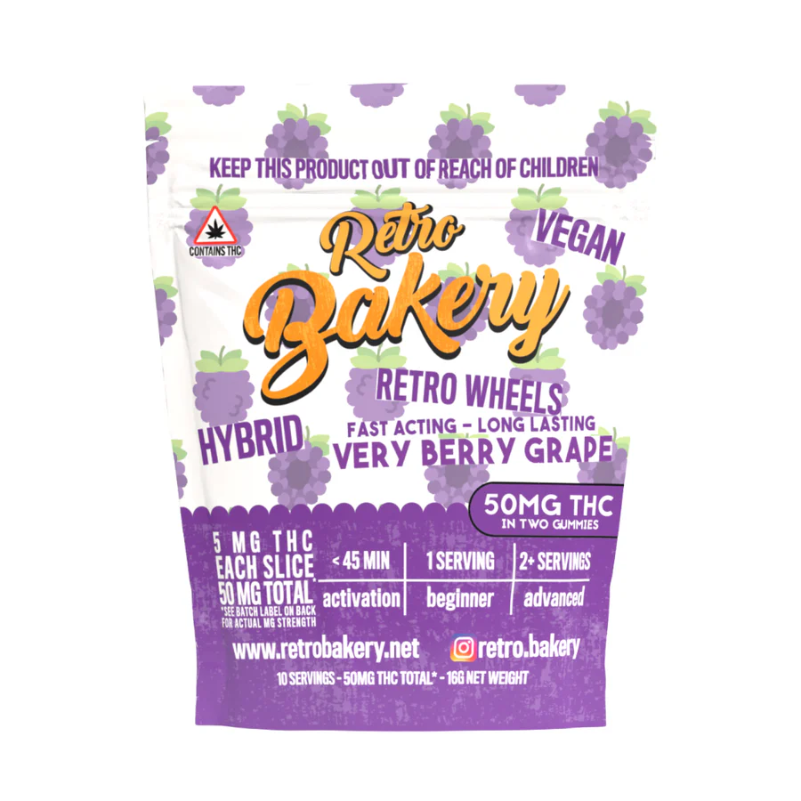 Retro Bakery | Very Berry Grape Gummy Wheels | 50mg THC