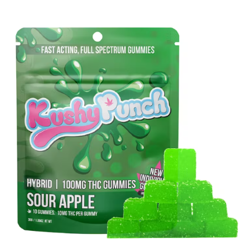 KUSHY PUNCH: Sour Apple Full Spectrum Gummies 10 Pieces/100mg (H)