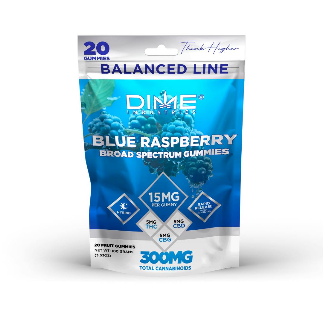 Blue Raspberry 1:1:1 THC:CBD:CBG  "Afternoon" GUMMIES 100mg - Dime Industries