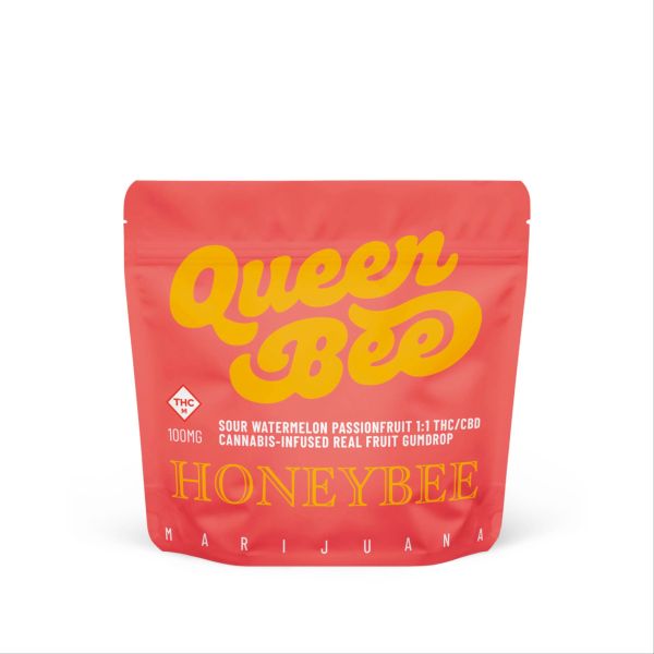 QUEEN BEE - SOUR WATERMELON PASSION FRUIT 1:1 THC/CBD 100MG SINGLE GUMDROP
