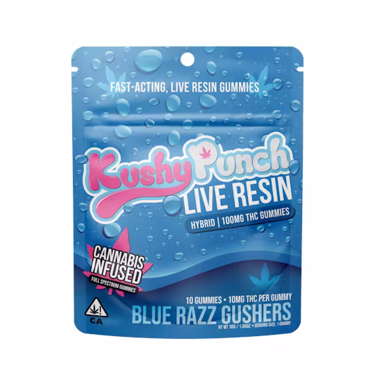 Kushy Punch Live Resin 10pk Gummies Blue Razz Gushers
