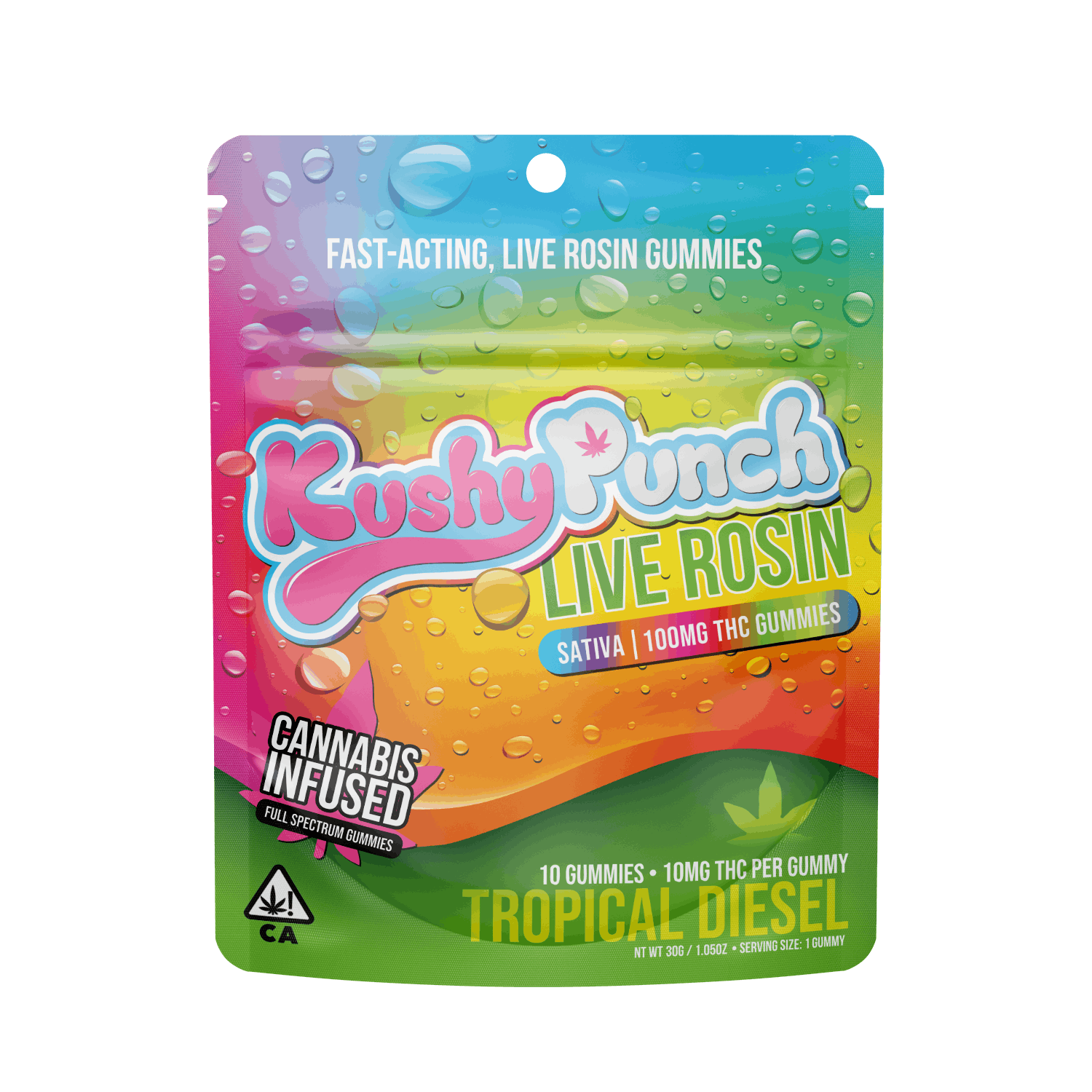 Kushy Punch Live Rosin 10pk Gummies Tropical Diesel