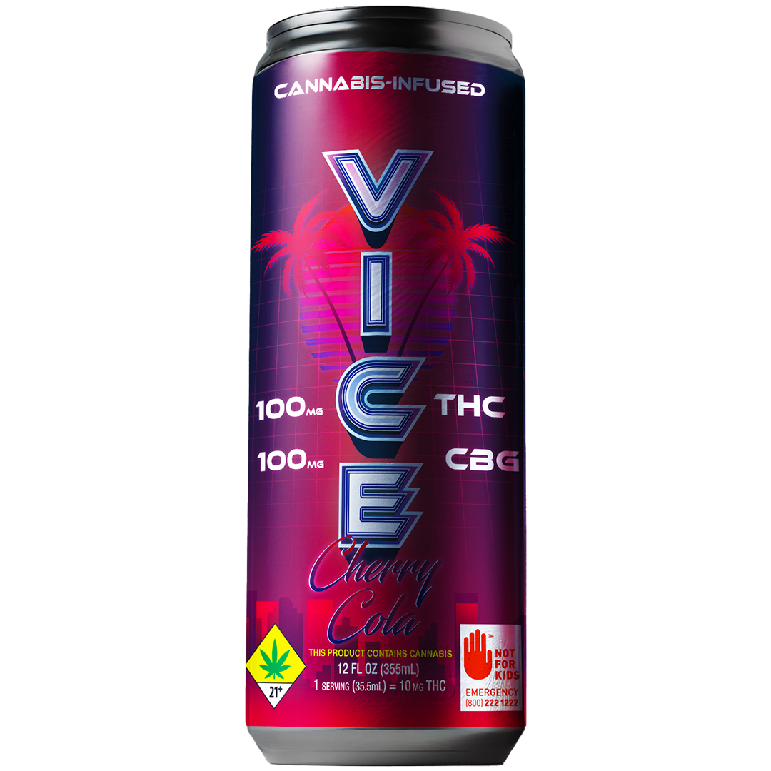Vice | Cherry Cola | 12 fl oz Soda | DOH | 100mg THC 100mg CBG