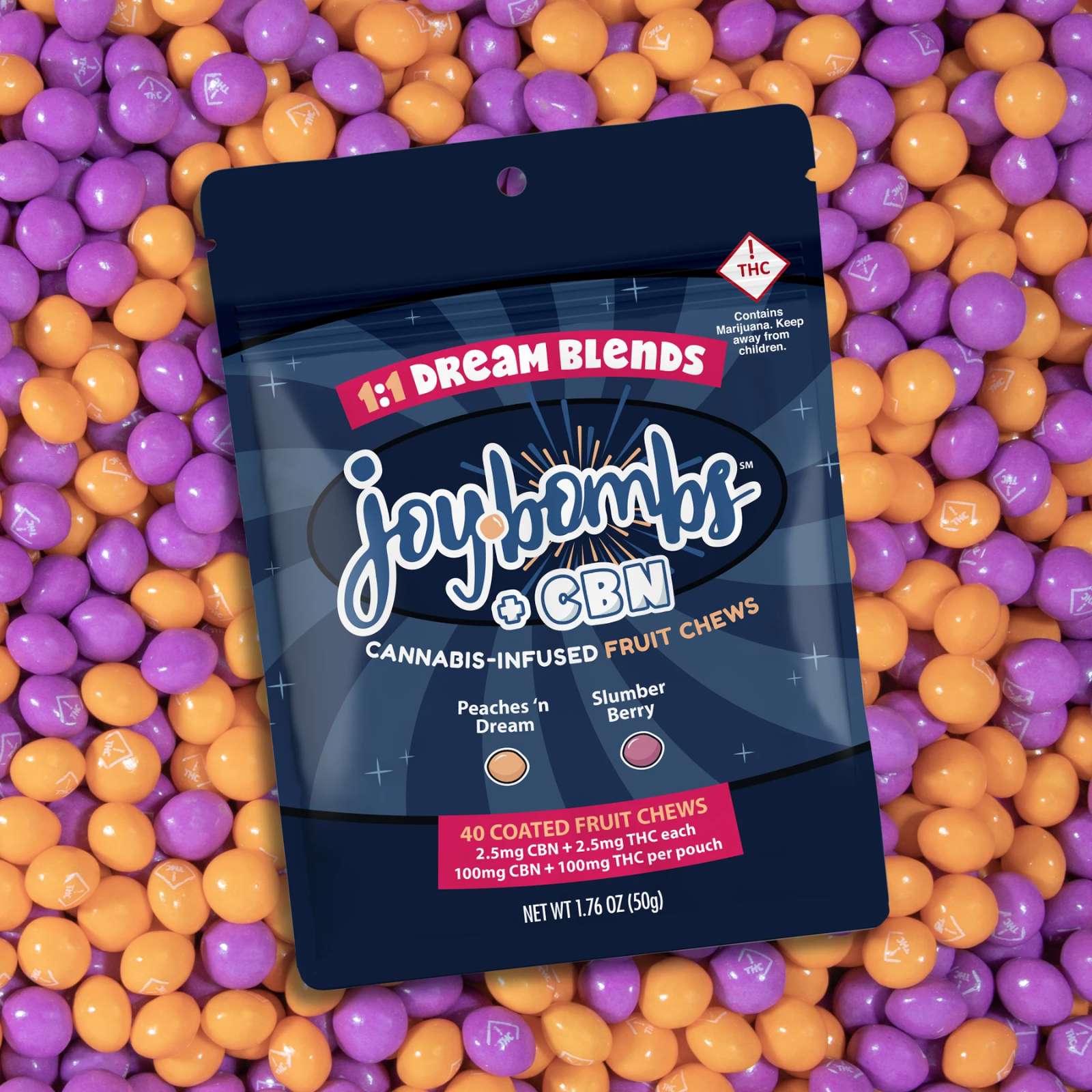 Dream Blends 1:1 THC:CBN Micro-Dose Candy Coated Fruit Chews | Joy Bombs