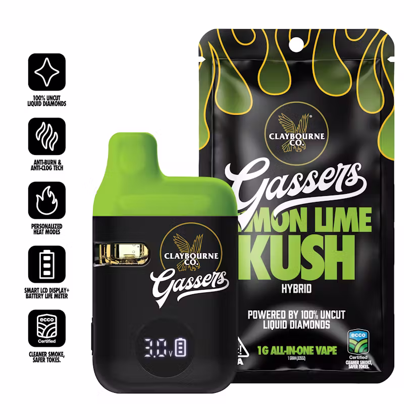 Claybourne Liquid Diamond Gassers All-In-One 1g - Lemon Lime Kush (H)