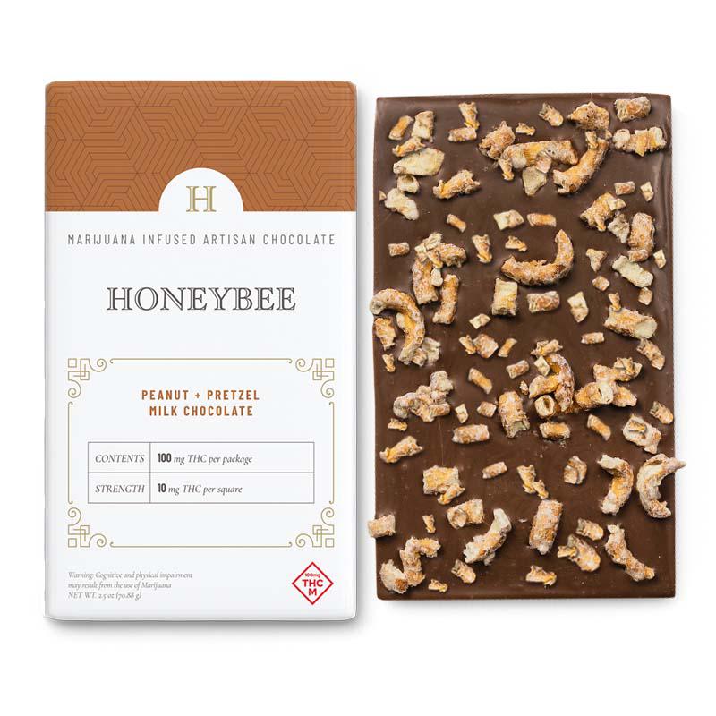 HONEYBEE PEANUT PRETZEL MILK CHOCOLATE BAR 100MG
