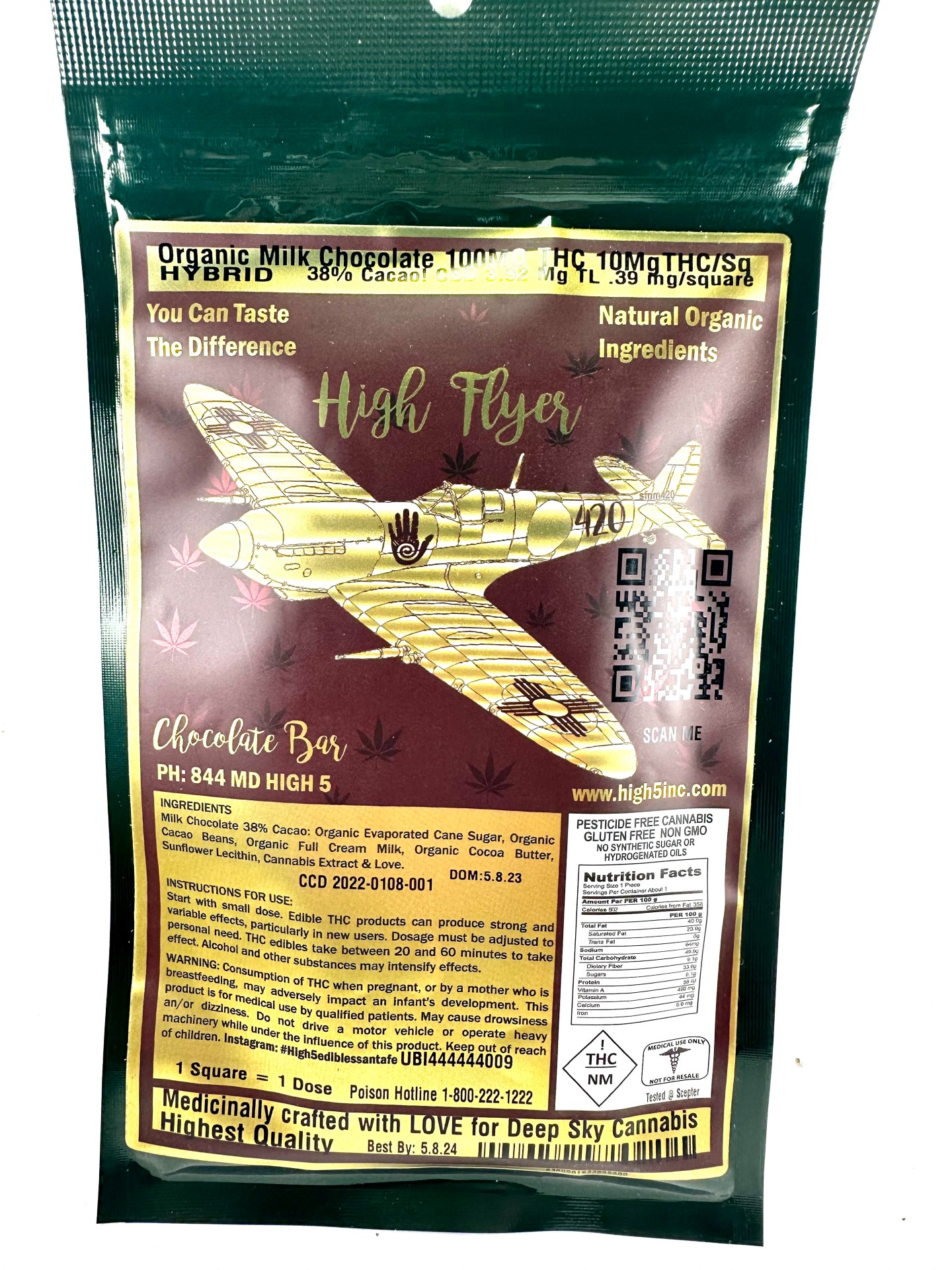 High Five Edibles - High Flyer 100 - Milk Chocolate bars - 100mg
