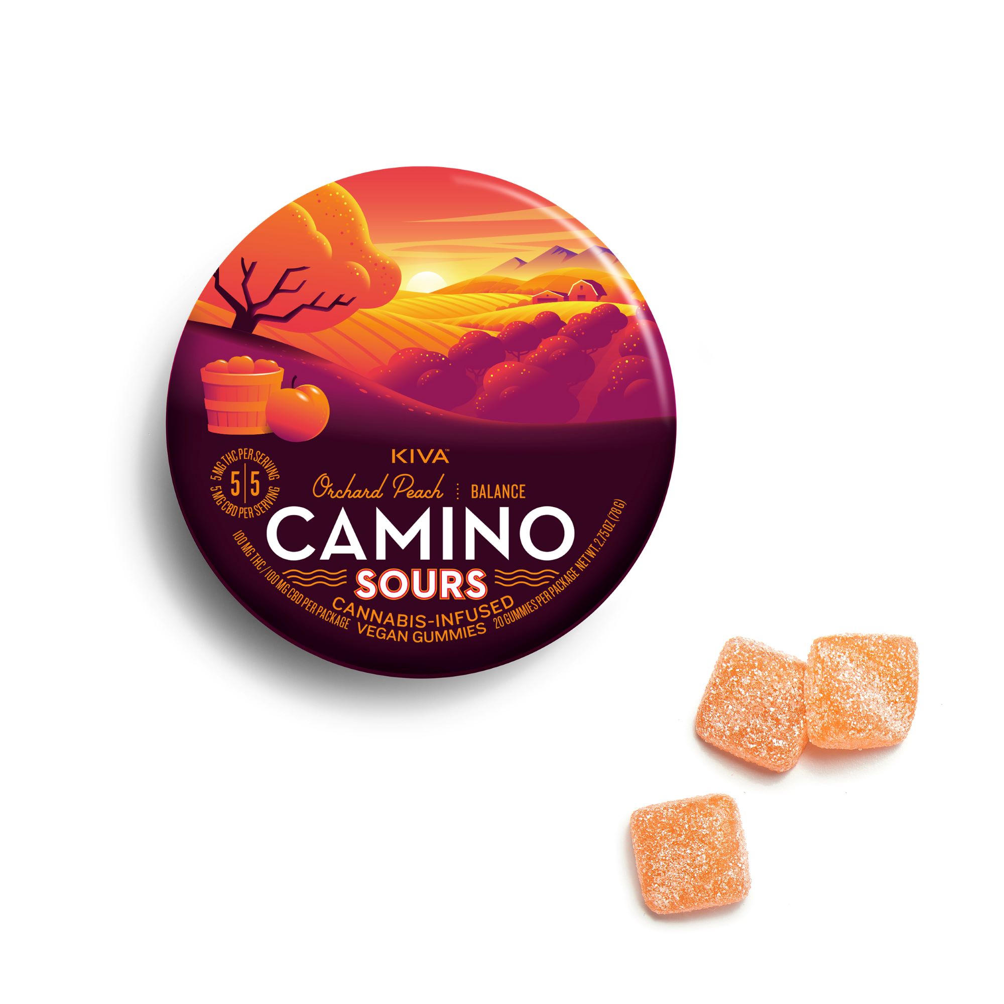 Orchard Peach 1:1 CBD:THC Sour Gummies | Camino | 100mg