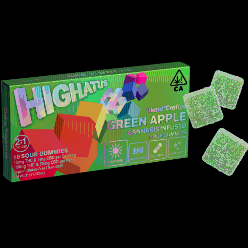 HIGHATUS - Sour Green Apple 2:1 THC:CBD 10pk Gummies - 100mg/50mg - Edible