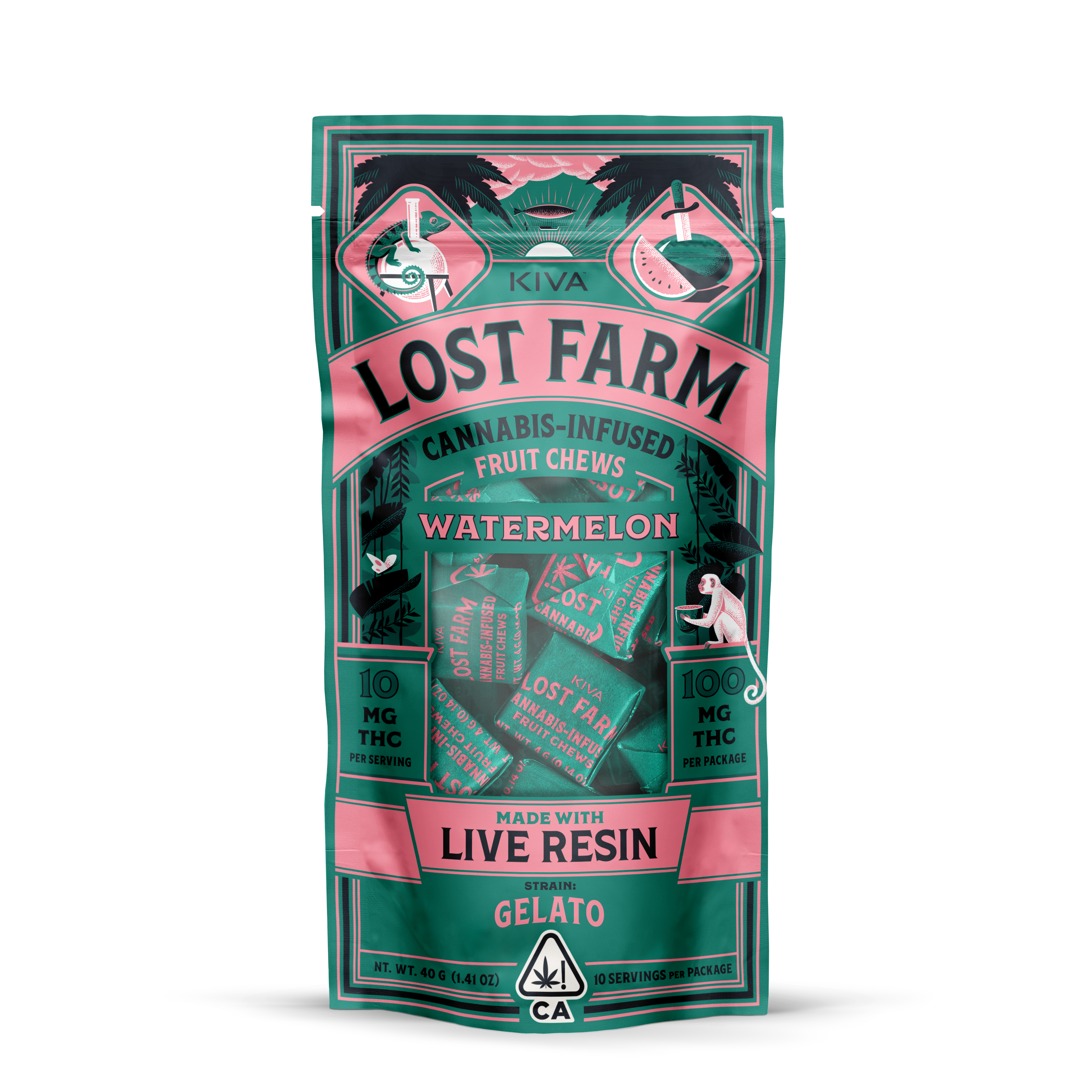 LOST FARM - WATERMELON GELATO CHEW 100MG - KIVA CONFECTIONS