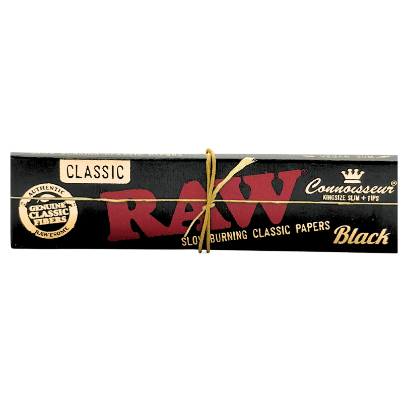 Raw Papers - Black Connoisseur King Size Slim Papers W/Tips - 32ct