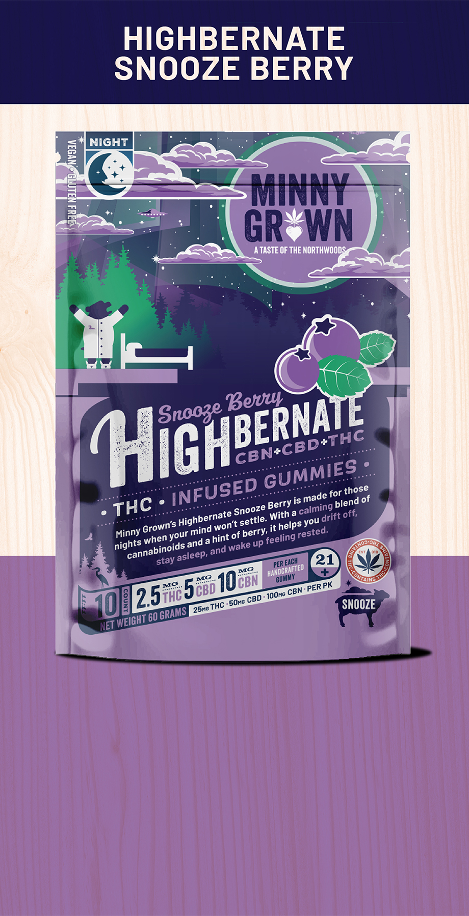 Minny Grown | Highbernate Snooze Berry THC CBD CBN Gummies | 25mg THC