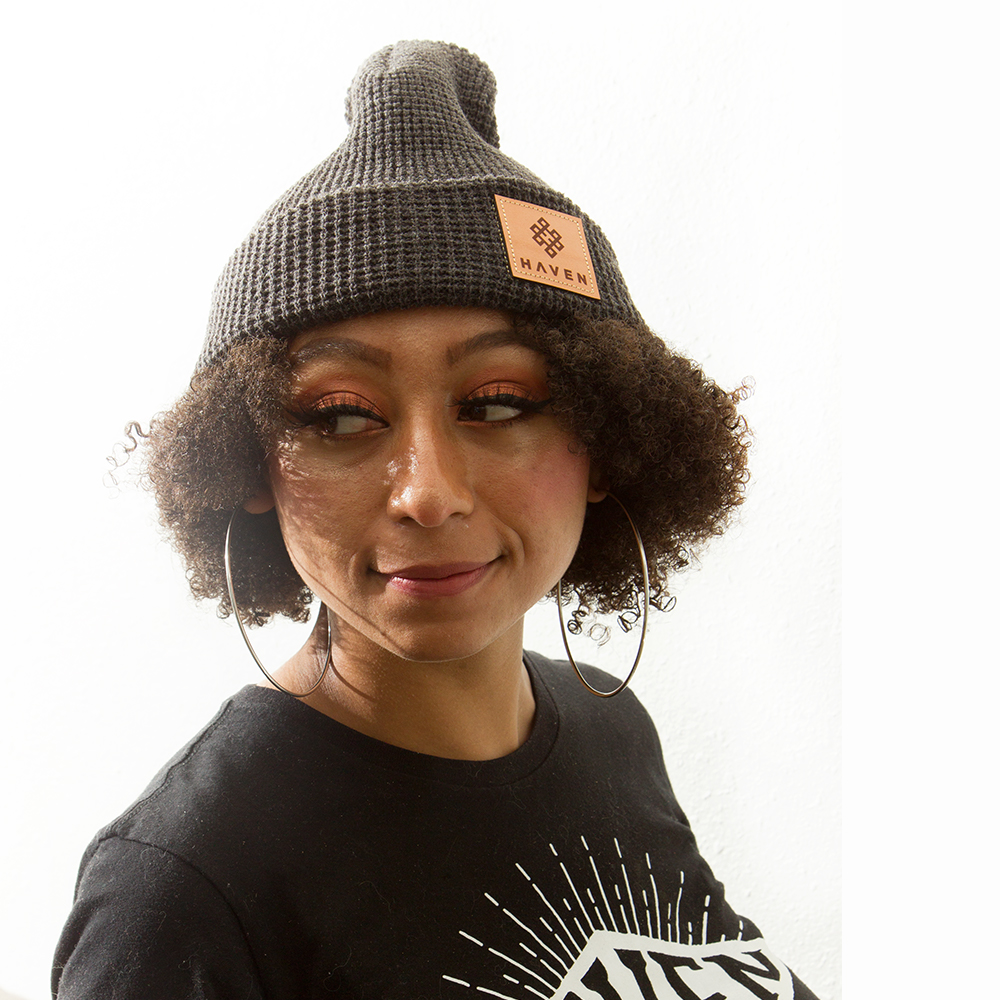 Haven - Main Collection - Charcoal Leather Beanie