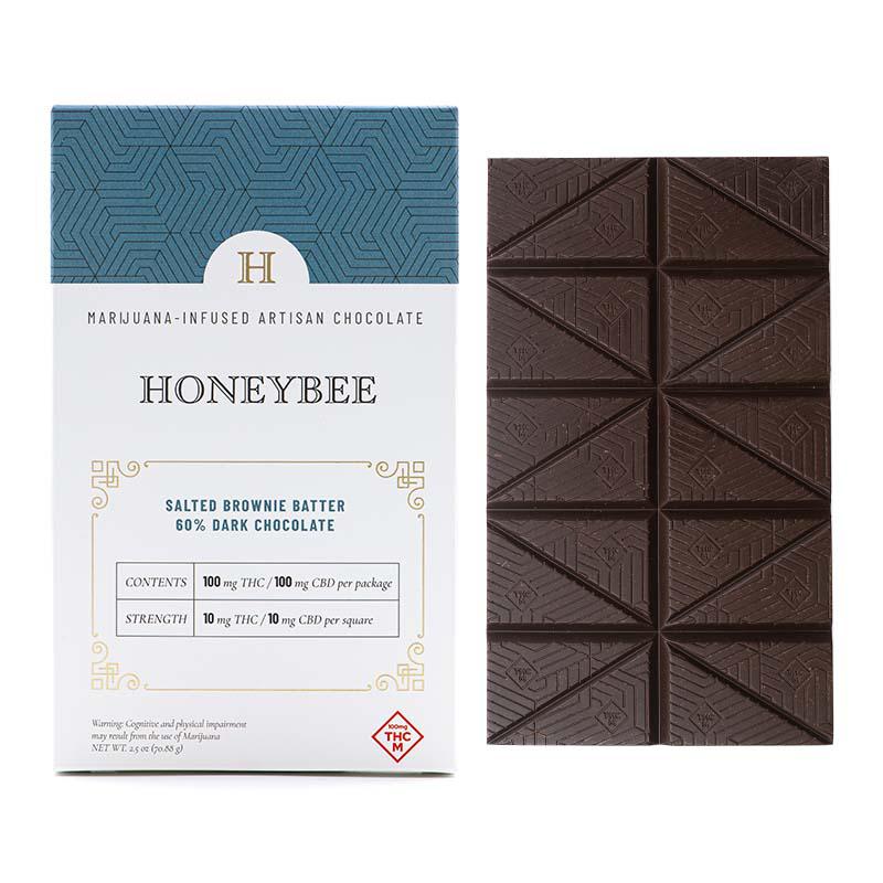 HONEYBEE SALTED BROWNIE BATTER DARK CHOCOLATE BAR 100MG