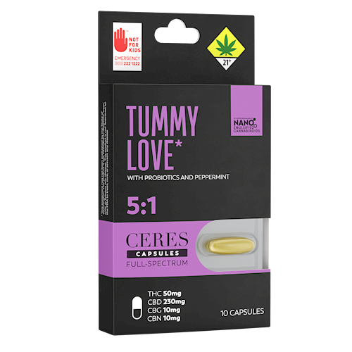 Ceres | Tummy Love | Capsules | DOH | 10pk | 100mg THC : 230mg CBD : 10mg CBG : 10mg CBN