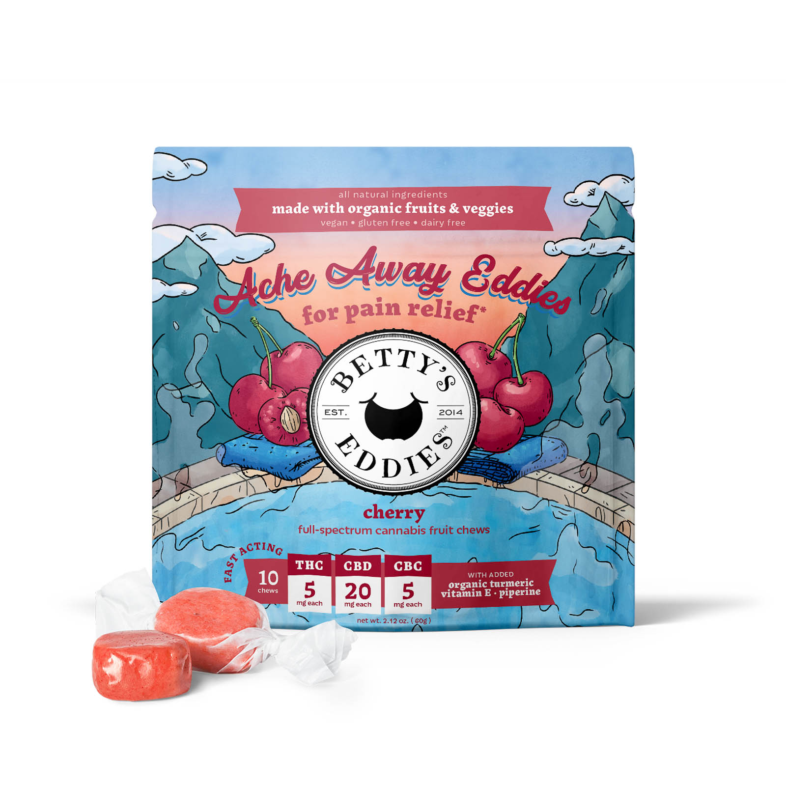 Ache Away Eddies – Cherry Fruit Chews (1:4:1 THC:CBD:CBC) | Betty's Eddies