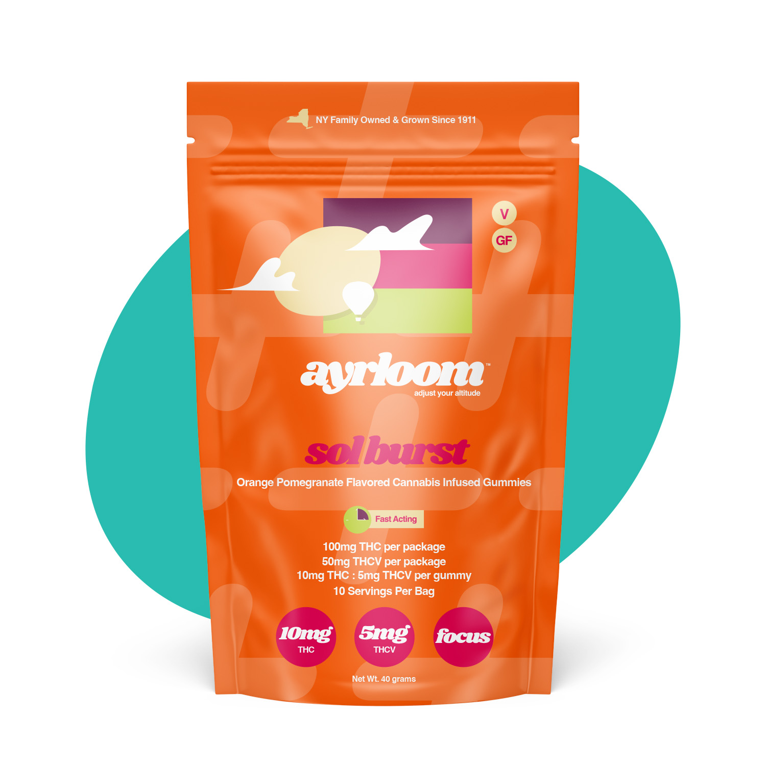 Sol Burst 10mg Orange Pomegranate 2:1 Gummies 10 Pack | ayrloom