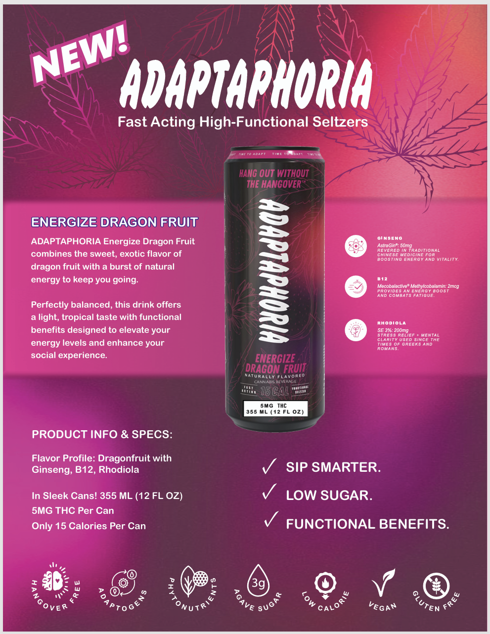 Adaptaphoria Energize Dragonfruit Seltzer 5mg