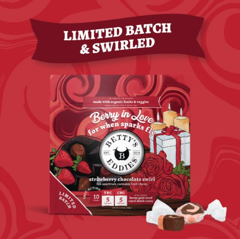 Betty's Eddies Berry In Love Strawberry Chocolate Swirl Chews for When Sparks Fly 5mg 10pk (V/GF)