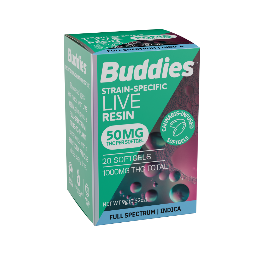 BUDDIES: Indica Liquid Live Resin Softgels 50mg/20ct (I)