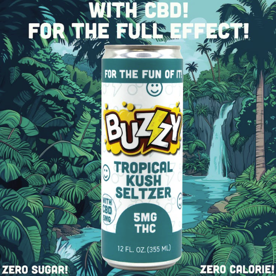 Buzzy 1:1 Tropical Kush Seltzer 5mg 12oz (THC:CBD)