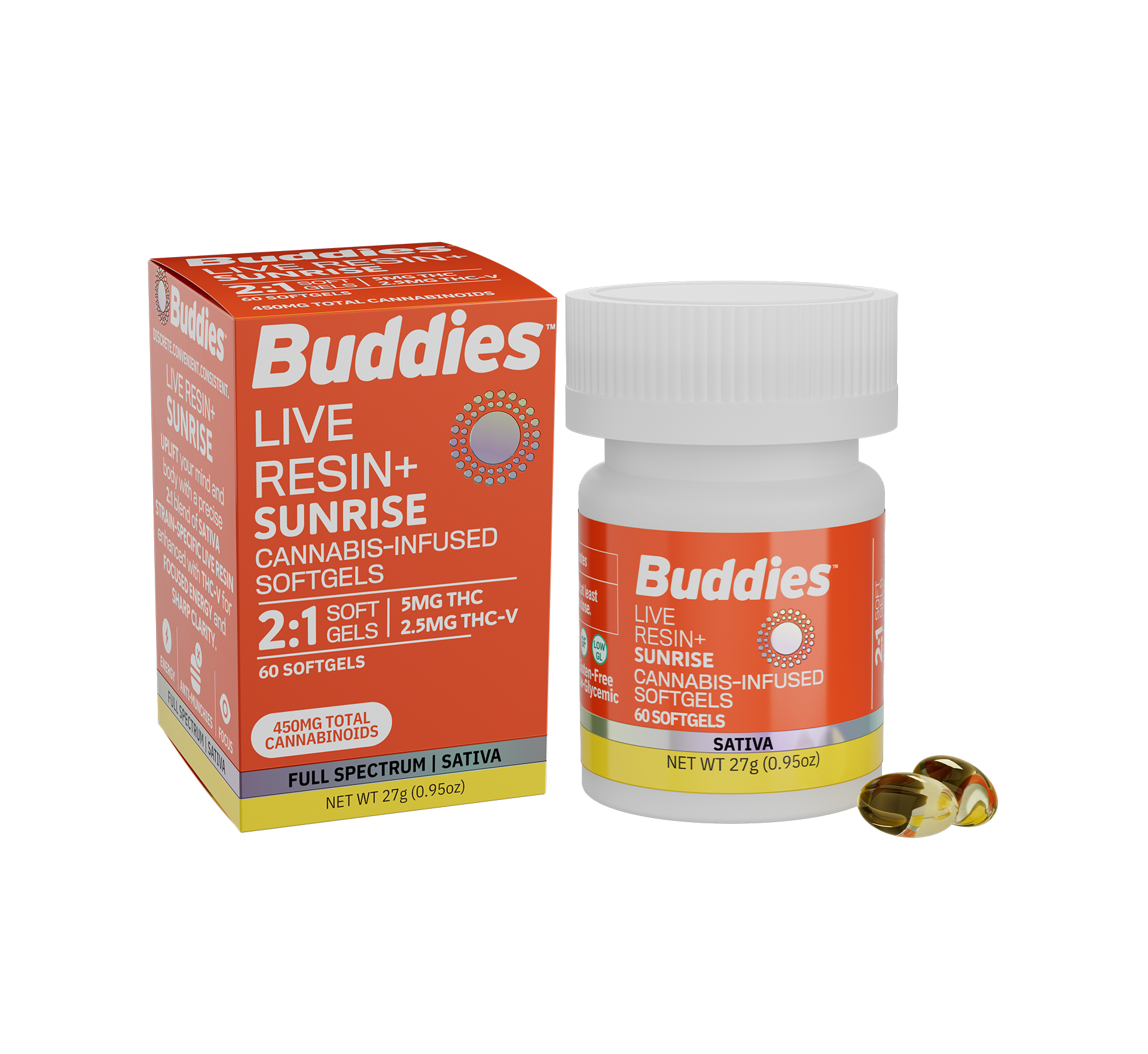 BUDDIES: Awaken Live Resin+ Ratio Softgels 2:1 THC/THCV 5mg:2.5mg/60ct (S)