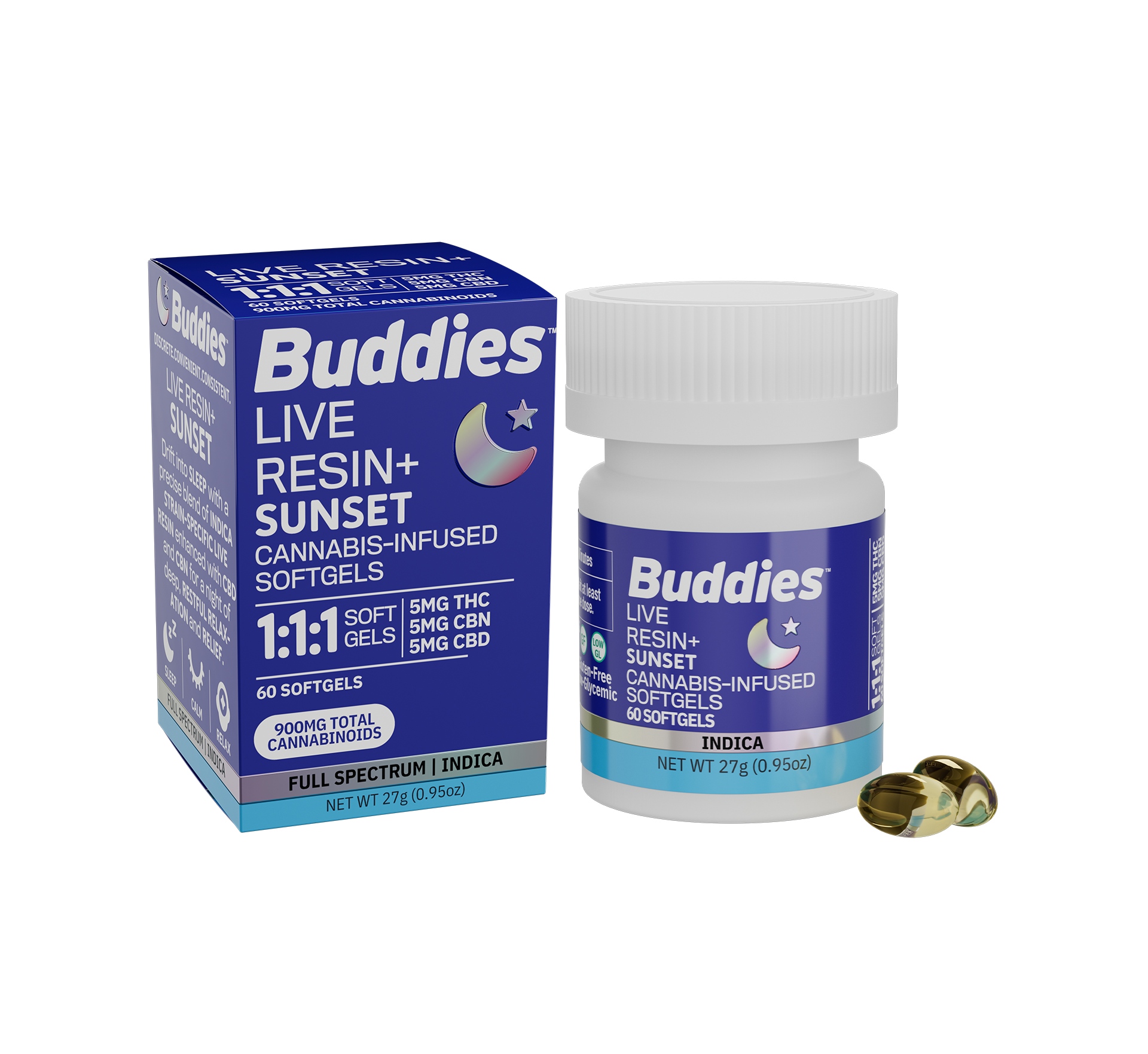 BUDDIES: Slumber Live Resin+ Ratio Softgels 1:1:1 THC/CBD/CBN 5mg:5mg:5mg/60ct (I)