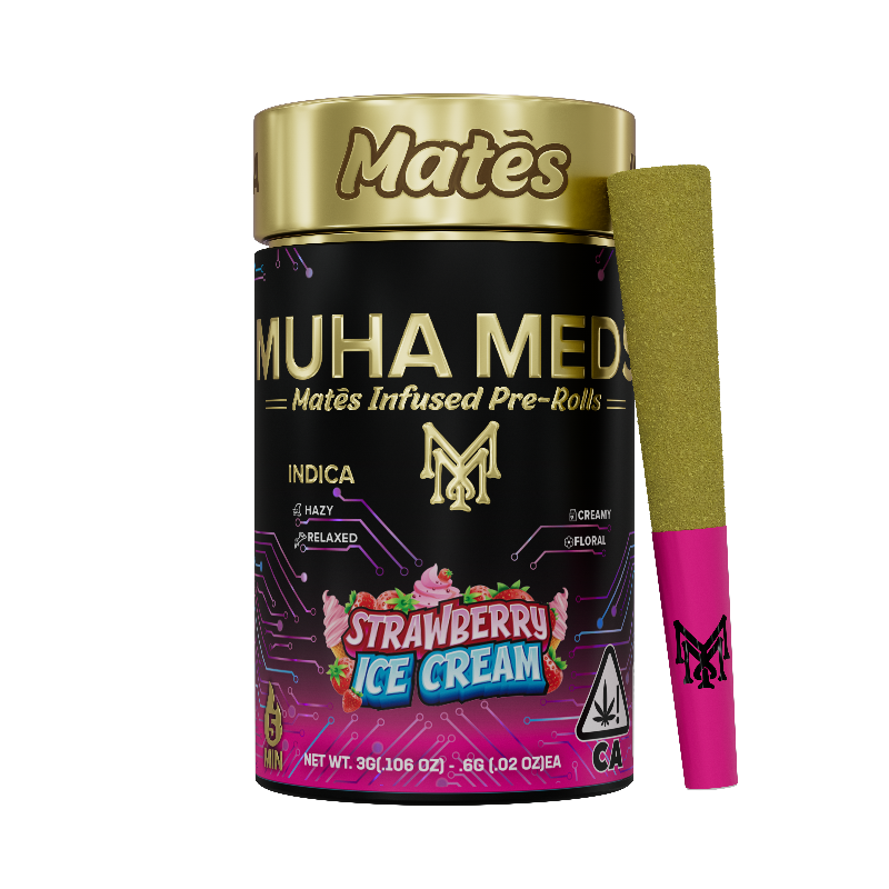 Muha Meds - Strawberry Ice Cream Kief Coated Mates Infused Preroll 5pk 3g