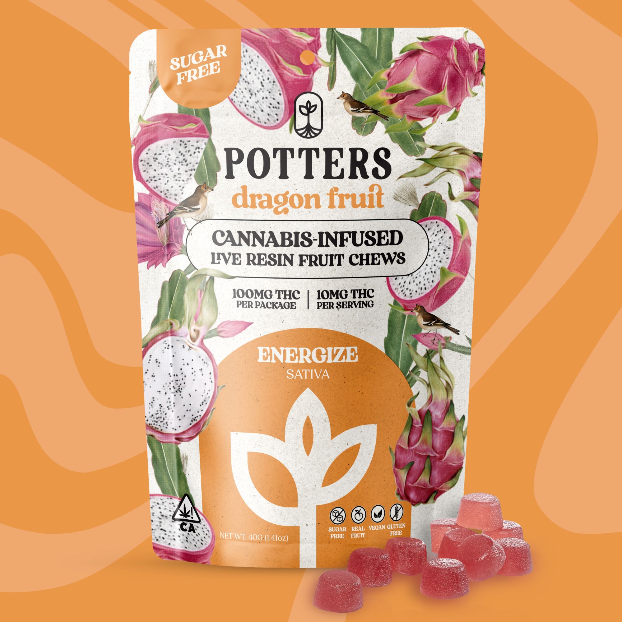 Potters | Sugar Free Fruit Chews | Live Resin | Dragon Fruit | 100mg