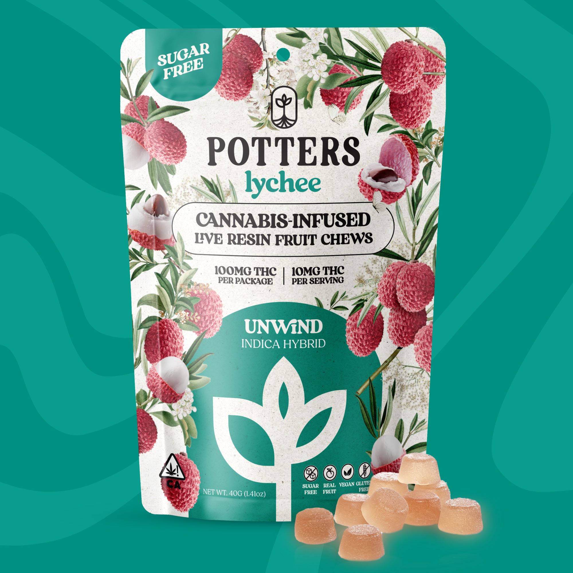 Potters | Sugar Free Fruit Chews | Live Resin | Lychee | 100mg