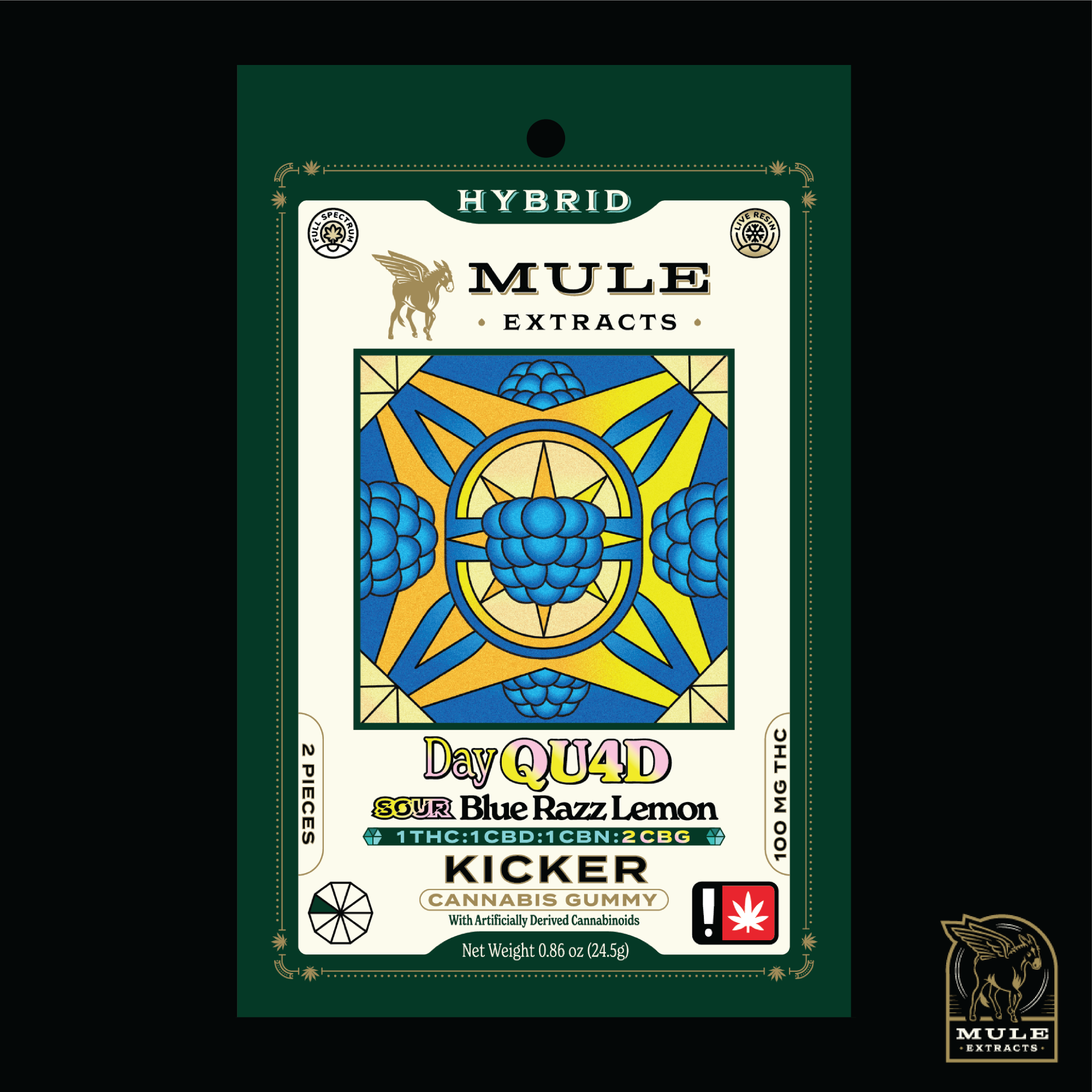 Mule | Gummy Single | Day Quad Sour Blue Razz | 1:1:1:2 THC:CBD:CBN:CBG