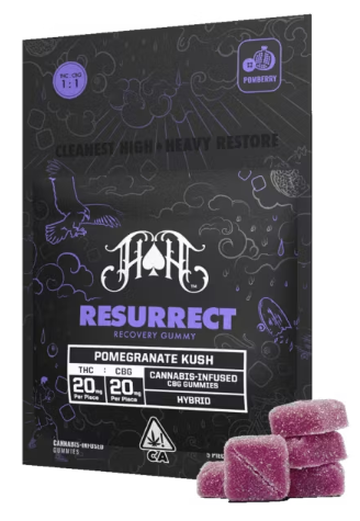 HEAVY HITTERS: Resurrect CBG Recovery Pomegranate Kush Gummies (20mg THC: 20mg CBG) (H)