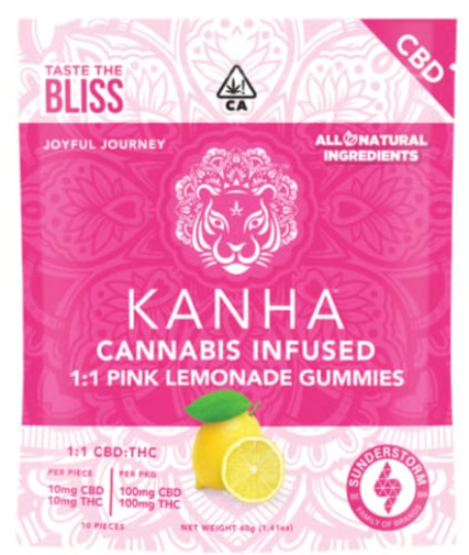KANHA: Pink Lemonade CBD 1:1 (CBD/THC) Gummies 100mg/10-Piece (H)