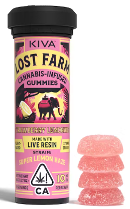 KIVA: Lost Farms Strawberry Lemonade "Super Lemon Haze" Live Resin Gummies 10-Piece/100mg (S)