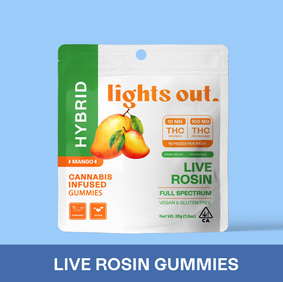 LIGHTS OUT: Mango Live Rosin Gummies 100mg/10-Piece (H)