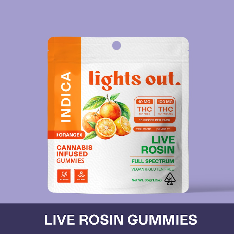 LIGHTS OUT: Orange Live Rosin Gummies 100mg/10-Piece (I)