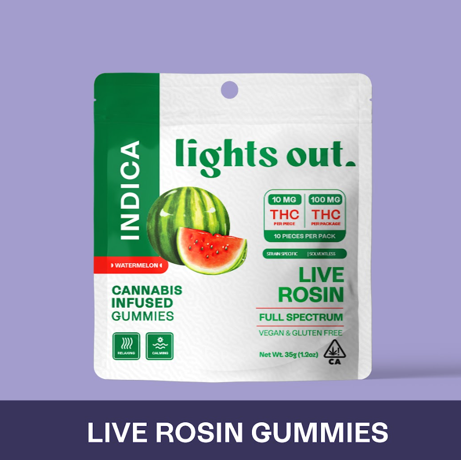 LIGHTS OUT: Watermelon Live Rosin Gummies 10-Pieace/100mg (I)