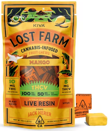 KIVA: Lost Farm Chews Mango "Jack Herer" Live Resin THCv 100mg (S)