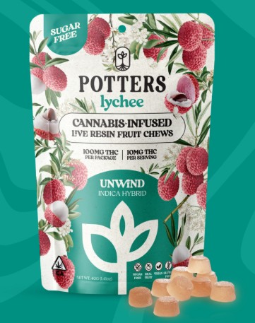 POTTERS: Lychee Sugar-Free Live Resin Fruit Chews 10-Piece/100mg (I/H)