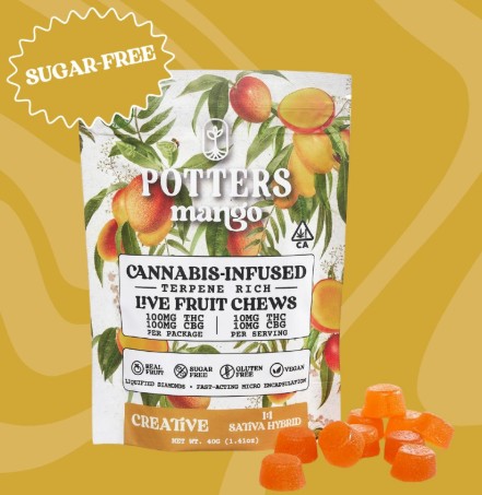 POTTERS: Mango Sugar-Free Live Resin Fruit Chew 1:1 (THC:CBG) 10 Piece/100mg