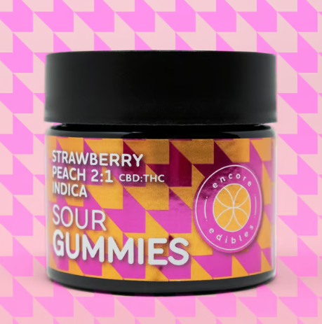 Sour Strawberry Peach 2:1 CBD:THC Gummies [10pk] 100mg