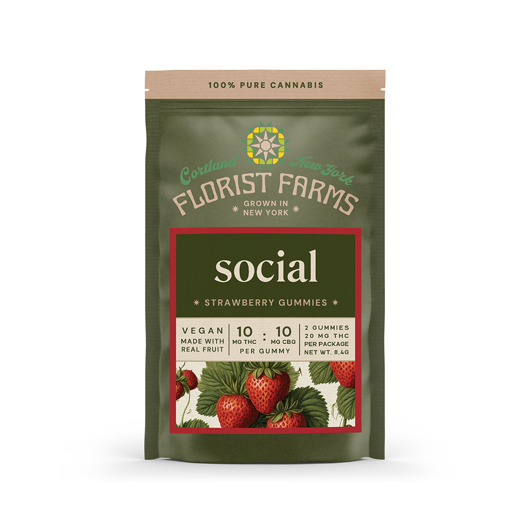 FLORIST FARMS | "Social" Strawberry Gummies | 1:1 THC:CBG | 20MG 2PK