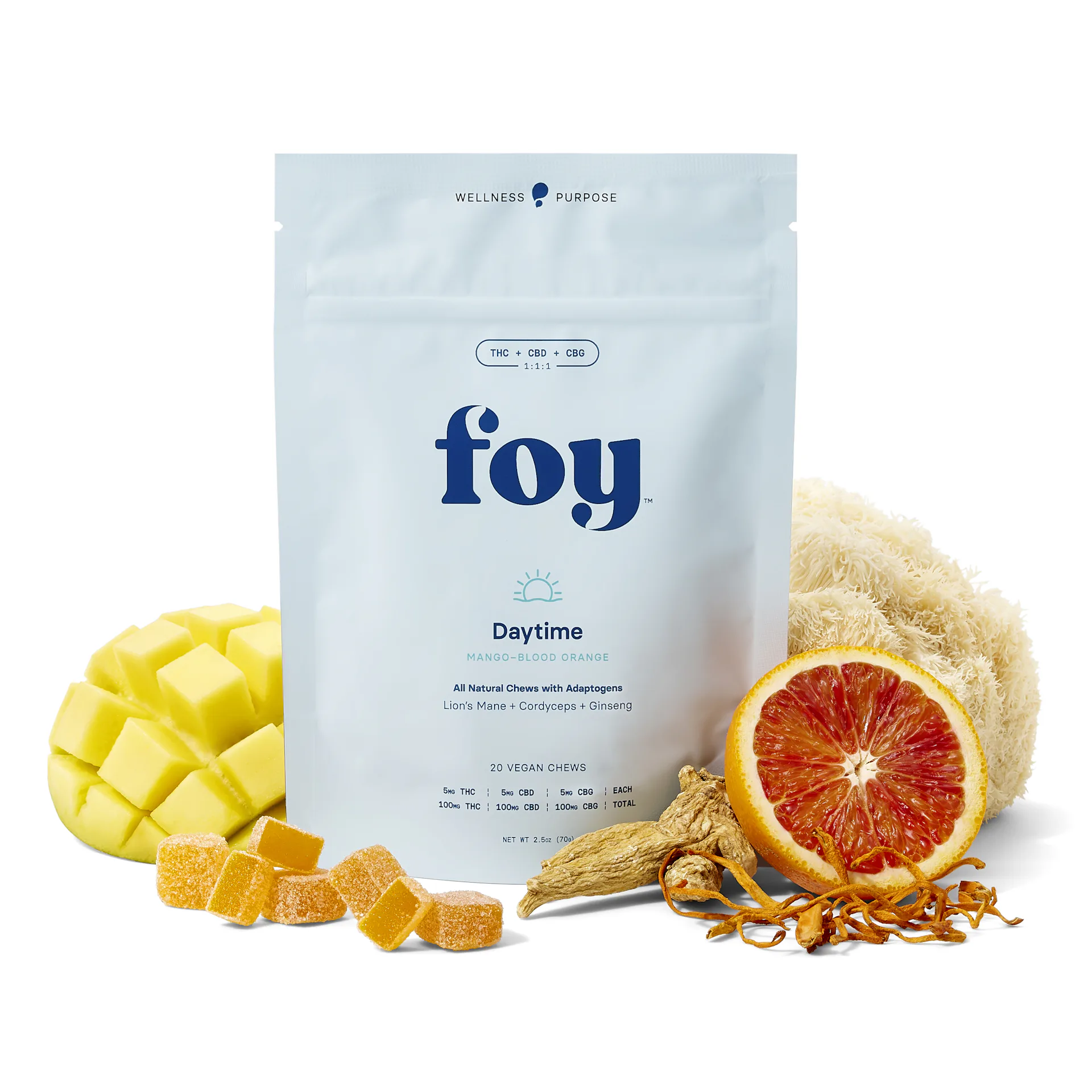 Daytime 5mg 1:1:1 Mango-Blood Orange Chews 20 Pack | Foy