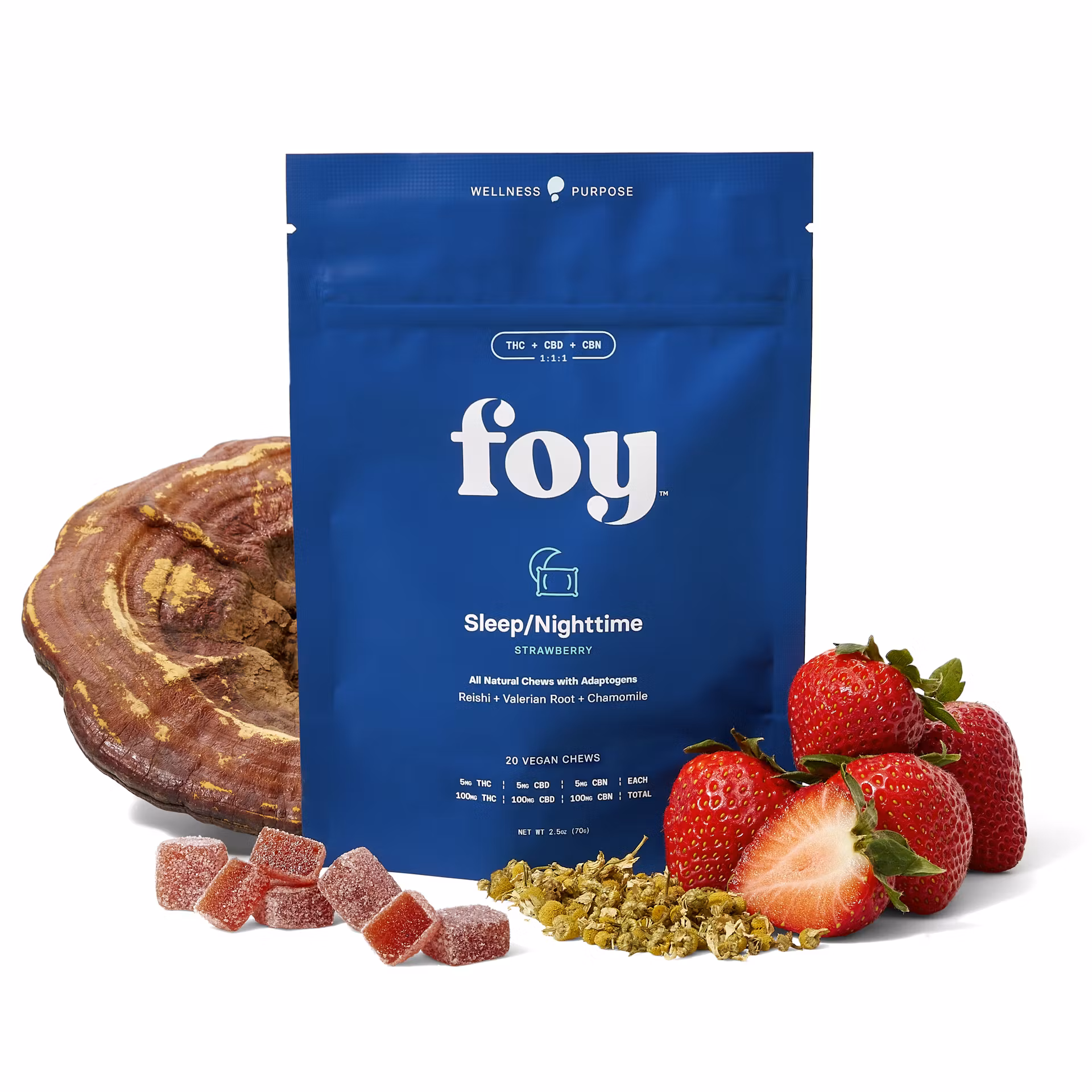 Nighttime 5mg 1:1:1 Strawberry Chews 20 Pack | Foy