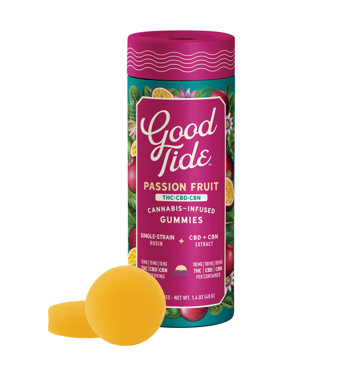 Good Tide | Passion Fruit Solventless Hash Rosin Gummies | Sleep | 100mg
