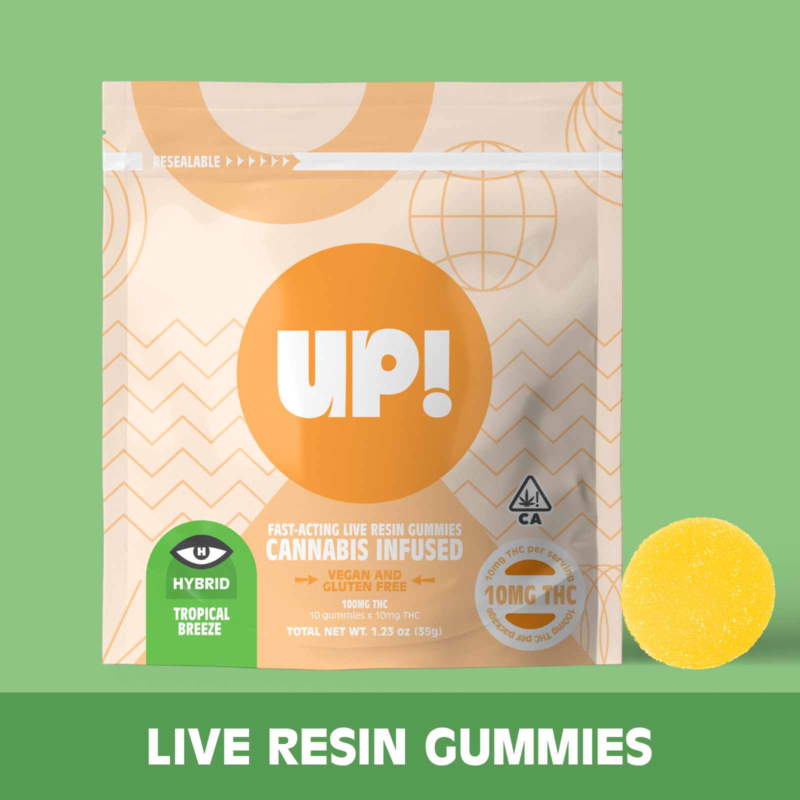 UP!: Tropical Breeze Live Resin Gummies 10 Piece/100mg (H)