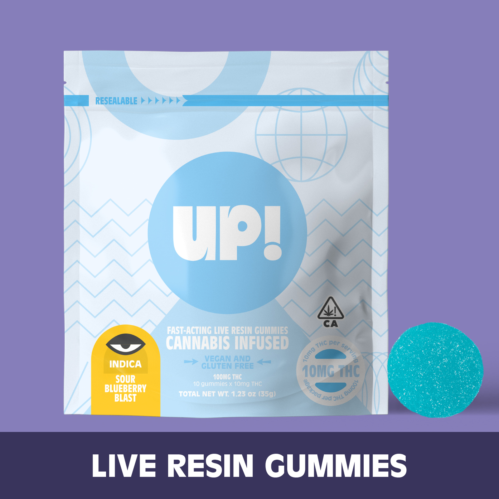 UP!: Sour Blueberry Blast Live Resin Gummies 10 Piece/100mg (I)