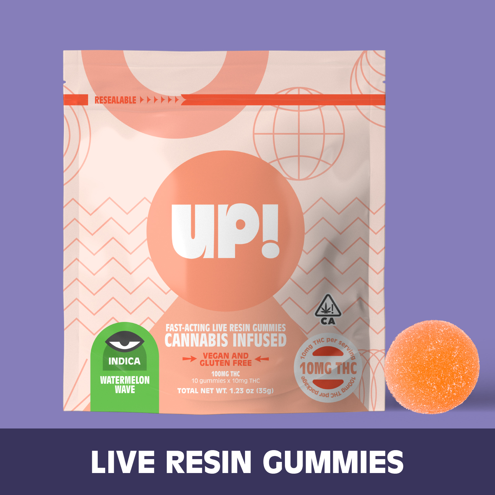 UP!: Watermelon Wave Live Resin Gummies 10 Piece/100mg (I)